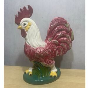 Vintage 1953 Rare Sign Ceramic Rooster Farmhouse Colorful Figurine Decor
